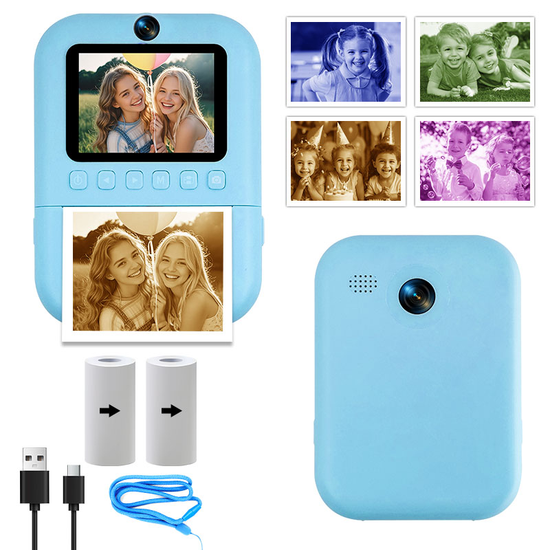 Instant Print Camera for Kids Upgrade Selfie Camera with Dual lens, Fun Portable Digital 1080P HD Video Camera Gifts for Toddler Girls Boys，OTG function